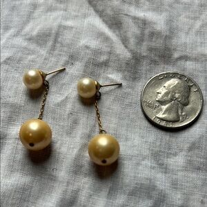 Elegant Gold Pearl Drop vintage pierced Earrings